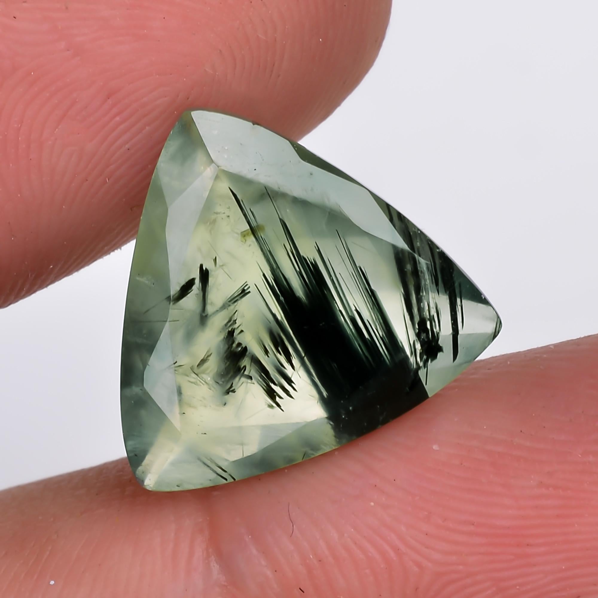 prehnite with epidote natural trillion shape cut stone loose gemstone